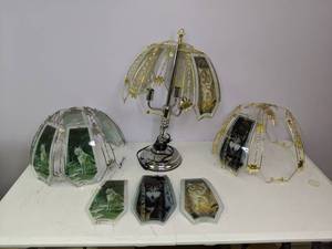 lot 76 image: Glass Paneled Table Lamp with Interchangeable Shades