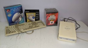lot 121 image: Computer Keyboard, Mice, DVD Cases & Sony ReWritable Drive