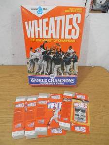 lot 16 image: Wheaties Box Lot of 1987 Twins Still full and Sealed