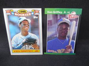 lot 100 image: (2) 1989 Ken Griffey Jr. Rookie Cards - Donruss #3 & Topps #11