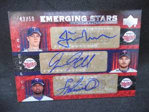 lot 205 image: 2007 Upper Deck Justin MorneauJason Kubel Francisco Liriano Triple Autogrpah 50