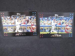 lot 216 image: (2) 2007 Topps Derek Jeter with Mantle & Bush in The Background. Super Short Print Card