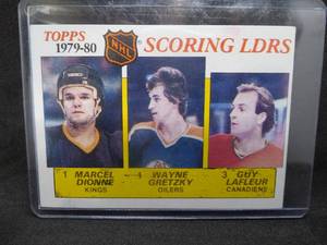 lot 238 image: 1980-81 Topps #163 Scoring LeadersMarcel Dionne (1)Wayne Gretzky (1)Guy Lafleur (3)