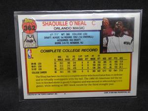 lot 250 image: 1992 Topps Shaquille ONeal Rookie Card #362 - LK