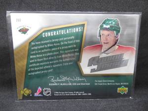 lot 266 image: 2005 SPX Mikko Koivu jersey Autograph Rookie Card 1999