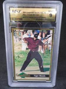 lot 284 image: 2001 Legends Tiger Woods Rookie Graded Mint 9