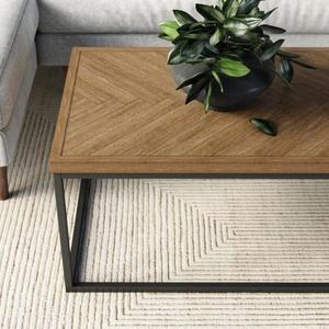lot 29 image: Doxa 44 in. Light BrownBlack Large Rectangle Wood Coffee Table with Metal Box Frame