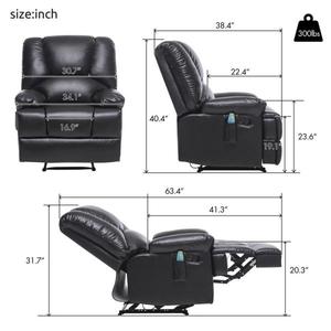 lot 33 image: PU Leather Black Recliner Chair Heavy Duty Single Sofa with Padded Seat for Living Room