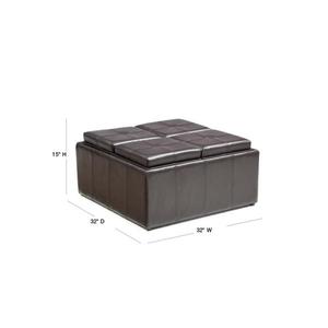 lot 36 image: Faux Leather, Storage Brown Ottoman with 4-Flip over Serving Trays