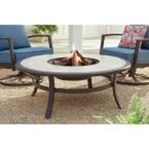lot 56 image: Whitfield 48 in. Round Galvanized Steel Wood Burning Fire Pit Table in Dark Brown with Stone Look Tile Top