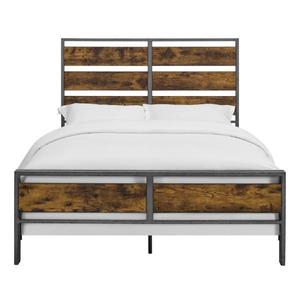 lot 59 image: Industrial Queen Size Metal and Wood Plank Bed - Brown