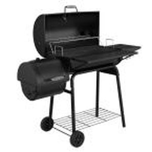 lot 63 image: Charcoal Grill in Black with Offset Smoker and Side Table