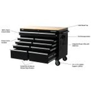 lot 81 image: 46 in. W 9-Drawer, Deep Tool Chest Mobile Workbench in Gloss Black with Hardwood Top