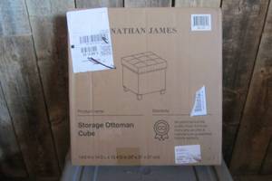 lot 8 image: Payton Foldable Cube Storage Ottoman Footrest and Seat with Beige Fabric