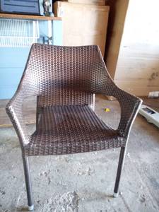 lot 70 image: Madeleine Multi-Brown Stacking Chairs (2-Pack) one chair bent see pics