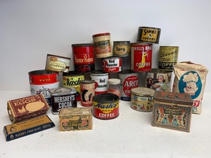 lot 81 image: Large Lot of Vintage Advertising Tins Coffee Cans etc