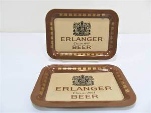 lot 63 image: 2 Vintage ERLANGER Beer Advertising Metal Tip Trays