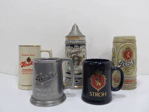lot 64 image: Vintage STROHS Beer Mugs & Olympia Beer Stein