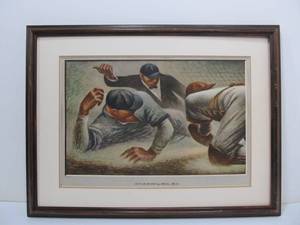 lot 75 image: Vintage Fletcher Martin Out at Home Baseball Lithograph