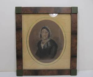 lot 90 image: Framed Antique Hand Colored Portrait