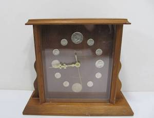 lot 102 image: Working Vintage Fireside Mantel Clock wReal Silver US Coins