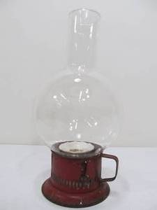 lot 258 image: Antique Tin Portable Candle Holder Oil Lamp