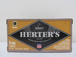 lot 244 image: HERTERS  9mm Luger Ammo - 115 Grain 