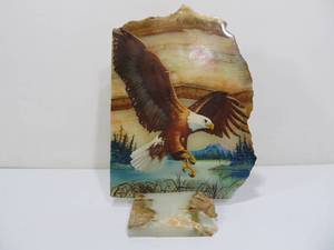 lot 264 image: Nice Vintage Hand Painted Signed Eagle Painting on Stone Slab