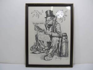 lot 130 image: Framed Vintage JIM DALY Hobo Wall Street Journal Print