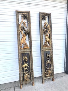 lot 3 image: Spectacular Antique Carved Gilt Wood 19th Century Oriental Chinoiserie Architectural Doorway or Entry Panels
