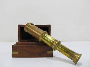 lot 184 image: Small Brass Telescoping Spotting Scope wInlaid Brass Wood Case