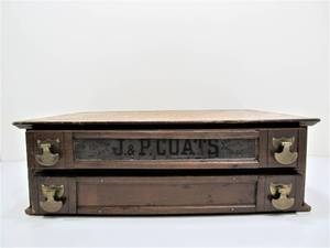 lot 166 image: Antique J & P COATS Dovetailed Wood Advertising Spool Cabinet