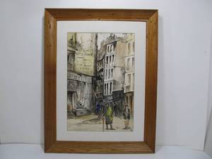 lot 288 image: Original Watercolor and Ink Paris Street Scene Signed B. Chisholm