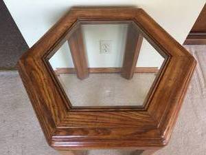 lot 4 image: Wooden Hexagon Table with Beveled Glass Top