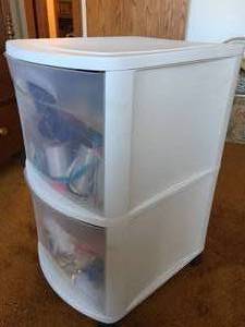 lot 70 image: Plastic Rolling 2 Drawer Storage Piece Full of Bows and Ribbons