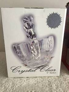 lot 75 image: Crystal 9 Inch Basket & Crystal Vase 9.5 Tall New in The Box