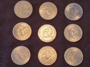 lot 159 image: (9) Ike One Dollar Coins