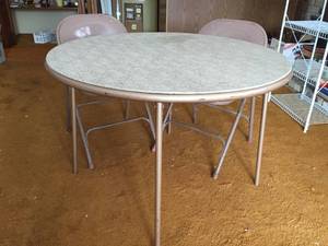 lot 273 image: Round Folding Table With Two Folding Chairs