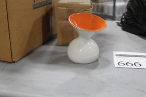 Lot of (20) Flower Vase Table Dcor WhiteOrange 4Dx5H (in box)