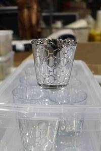 Lot of (16) Glass Candleholder Table Dcor Silver 3Dx3H
