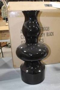 Lot of (2) Table Vase Glossy Black 12Dx24H CWE16GB