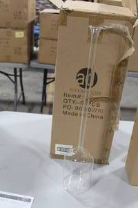 Lot of (12) Accent Dcor Glass Stretched Bottle Neck Table Vase Clear 4Dx22H 31322.00