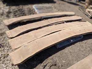 lot 57 image: (3) Slabs of Curved Live Edge Walnut - Approximately 120 x 14 (1 Thick)