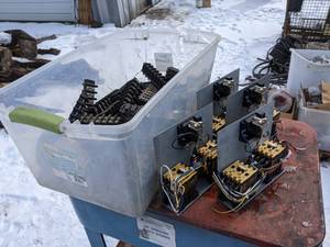 lot 104 image: Tote of Contact Blocks and Contactors