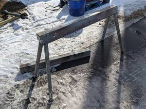 lot 143 image: (2) Iowa Manufacturing Locking Leg Sawhorses - 500 LB Capacity Each