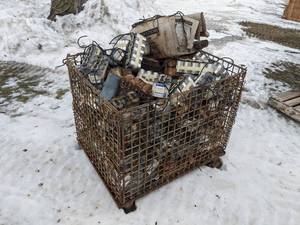 lot 164 image: Large Wire Cage Container Full of Capacitors - Wire Cage is Included