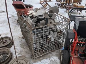 lot 181 image: Cast Aluminum Axial Fan Blades in Wire Basket - Most are 12 to 18 - Wire Basket is Included