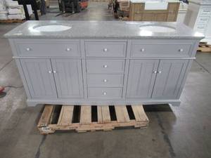 lot 202 image: Home Decorators Collection Fremont 72 in. W x 22 in. D Double Vanity in Grey with Granite Vanity Top in Grey with White Basin MD-V1791