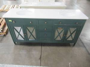 lot 203 image: Home Decorators Collection Barcelona 73 in. Vanity in Teal Blue with China White Marble Top and Under-Mount Basin 1975500330
