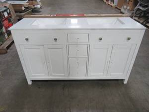 lot 206 image: Home Decorators Collection Austen 60 in. W x 22 in. D Bath Vanity in White with Cultured Marble Vanity Top in Yves White with White Sinks